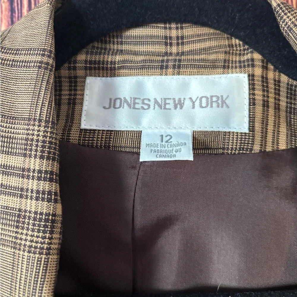 Vintage Jones New York Brown Plaid Linen Blend Blazer - Picture 2 of 6